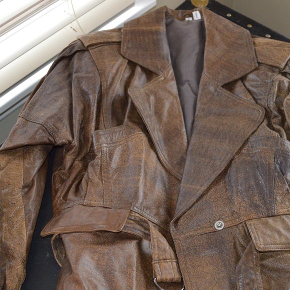 Jacket Vintage Leather Belted S - Picture 1 of 5